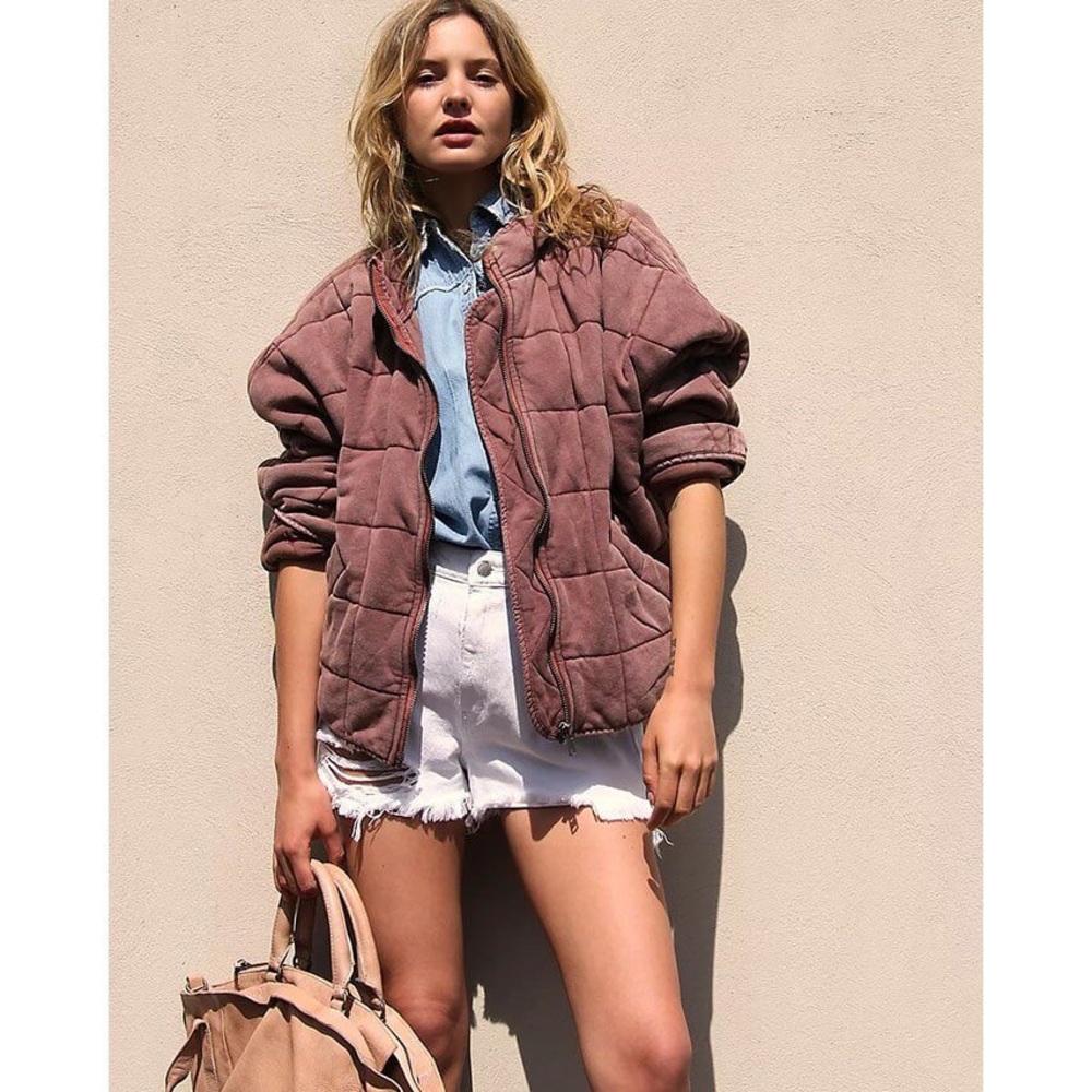 Free People Quilted Dolman jacket Cherry Cola xs
